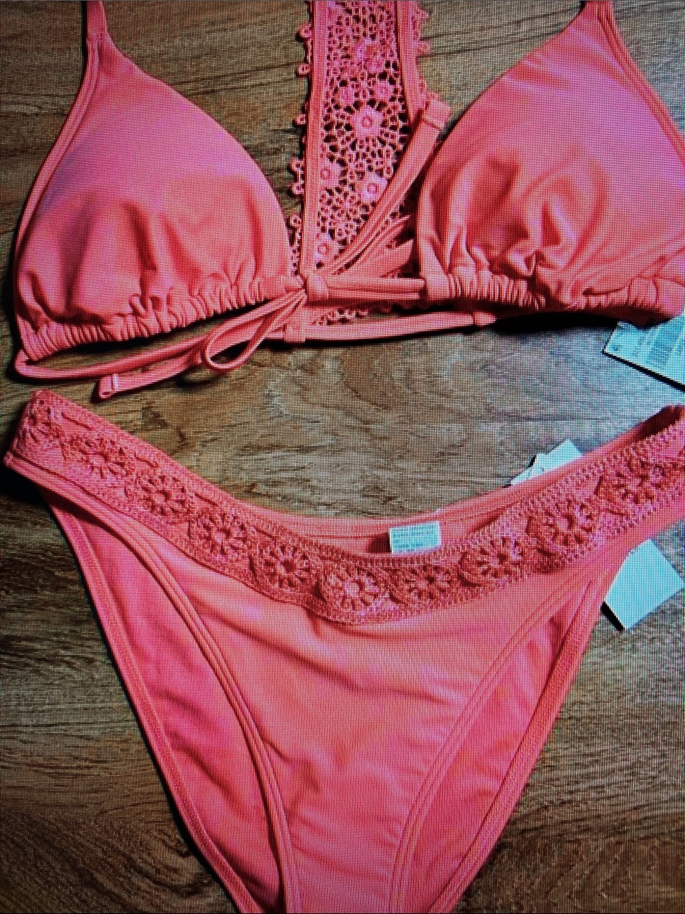 Women's Coral Crochet-Trim Bikini Set - Brand Unspecified